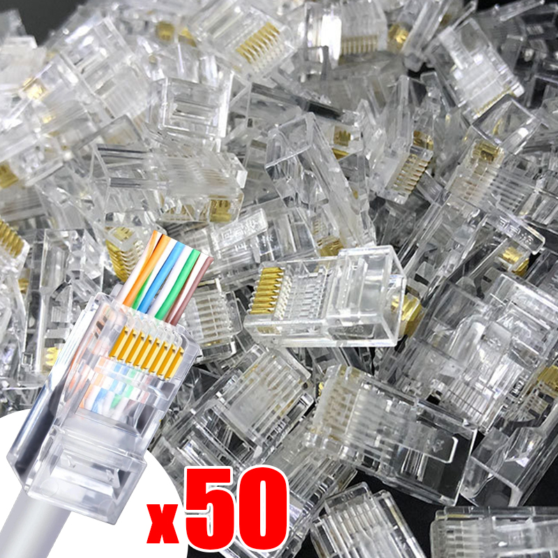 1-50PCS Transparent RJ45 Ethernet Cables Module Plugs For CAT6 CAT5e Network Wire Connector PC Hardware Crystal Heads 8P8C