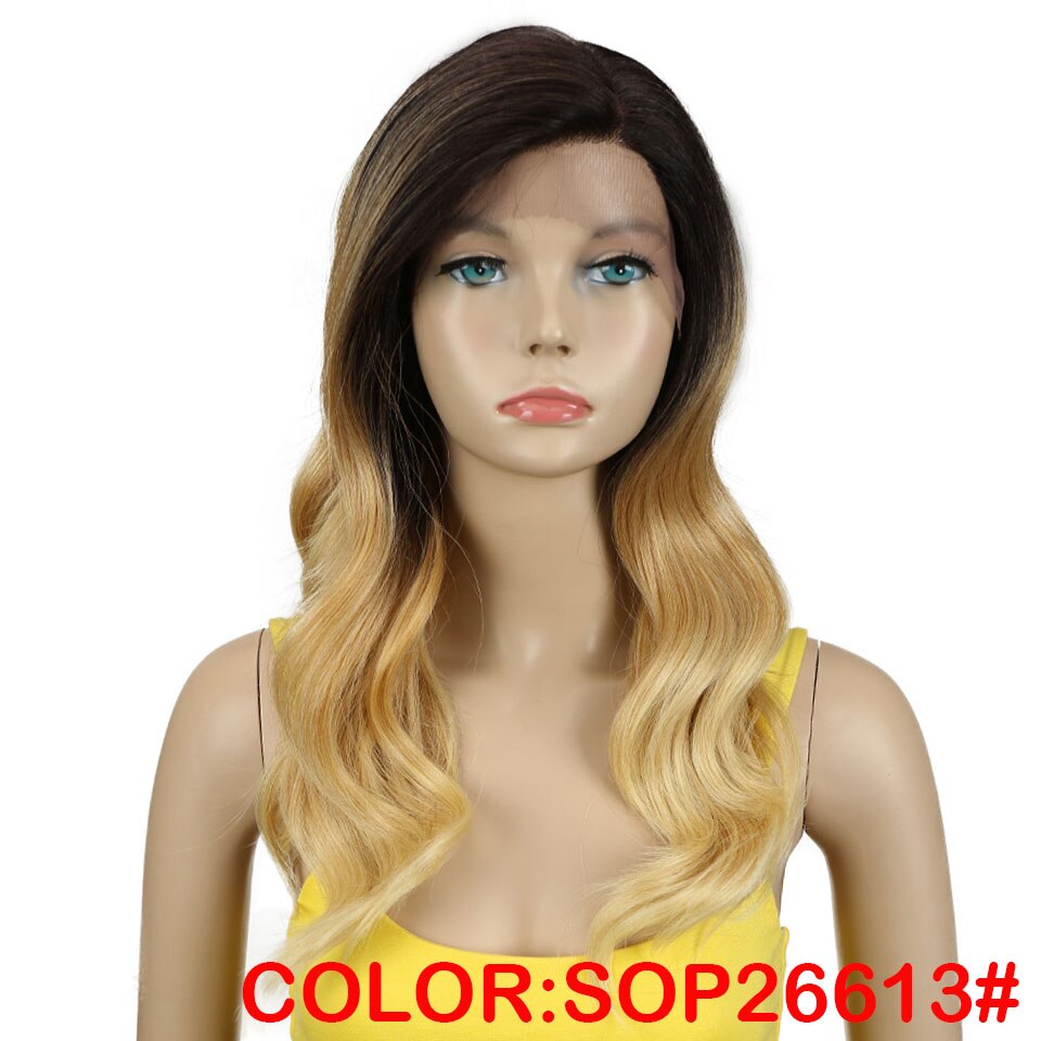 Magic Pruiken 22 "Inch Ombre Bruin Body Golvend Haar Hittebestendige Haar Deel Pruiken Synthetische Lace Front Pruiken Voor zwarte Vrouwen: SOP26613