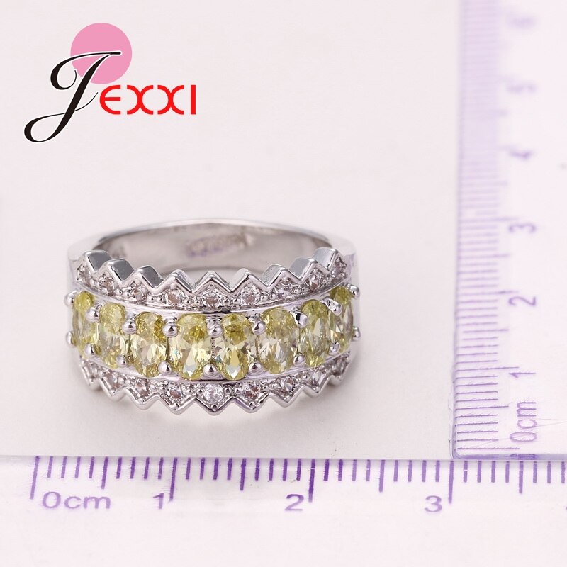 Wedding 925 Sterling Zilveren Ringen Eenvoudige Lover Charms Geel Blauw Kristal Ring Shiny CZ Sieraden Vinger Accessoires