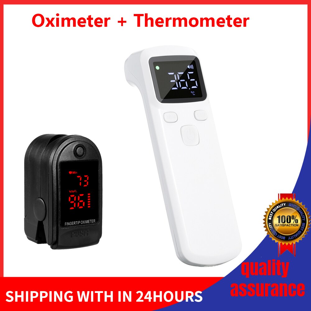 Finger Pulse Oximeter Digital Fingertip Oximeter Blood Oxygen Saturation Meter SPO2 PR Heart Rate Monitor + Infrared Thermometer