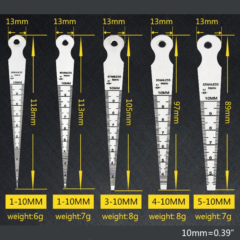 Tapper Scale 5pcs/set 1-10mm Stainless steel Taper Gauge Apertu... – Vicedeal