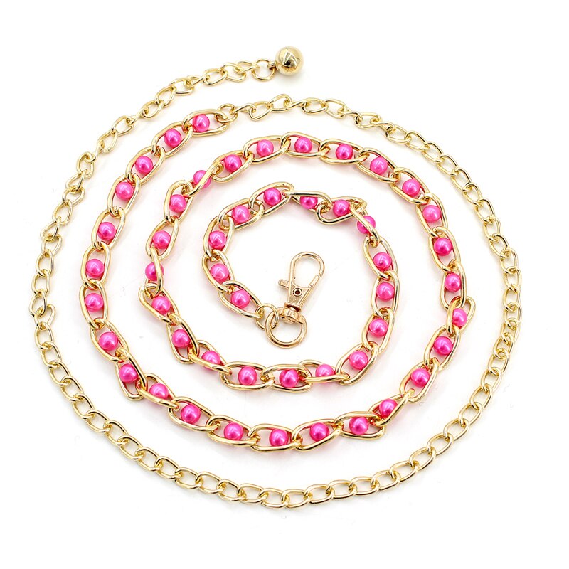 Cinturón de cadena de cintura estrecha con perlas de imitación para mujer, accesorios para vestido de tirantes, 9 colores: rose red