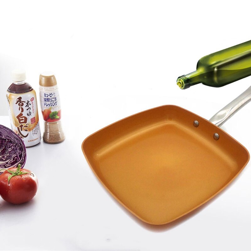 WCIC 10 Inch Safe Glass Lid Copper Pans Deep Square Induction Fry Pan Dishwasher Safe Oven Nonstick Copper Frying Pan