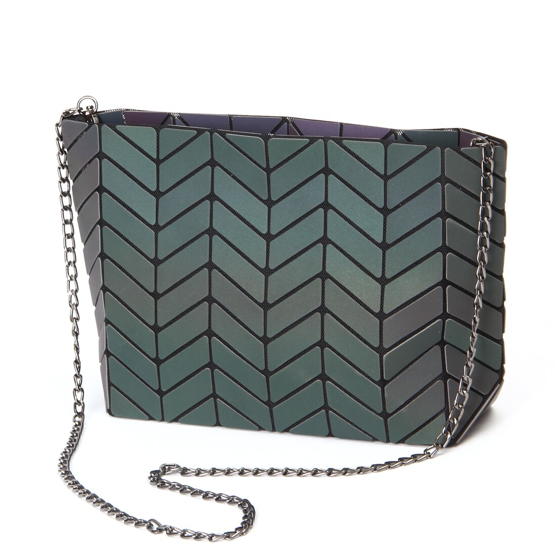 Crocrogo feminino geométrica luminosa bolsas de ombro para meninas marca moda reflexiva cosméticos messanger metal corrente bolsa sacos: 3163