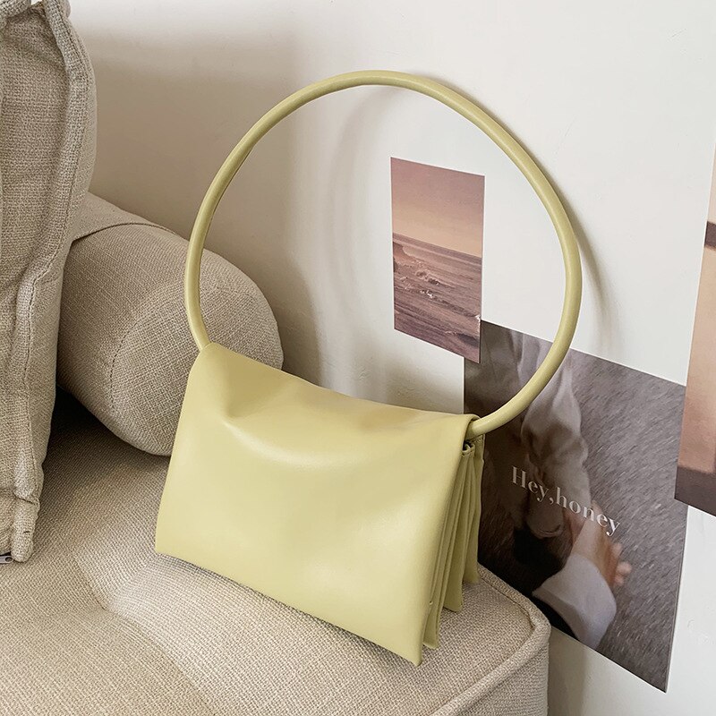 Candy Colors Armpit Shoulder Bags for Women Solid Color Soft Pu Leather Women's Handbag Travel Tote: Yellow