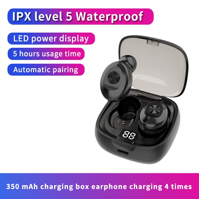 XG8 Digitale Bluetooth 5.0 Tws Mini In-Ear Waterdichte Sport Oortelefoon Muziek Oordopjes Ruisonderdrukking Met Draagbare Opladen Doos: Black