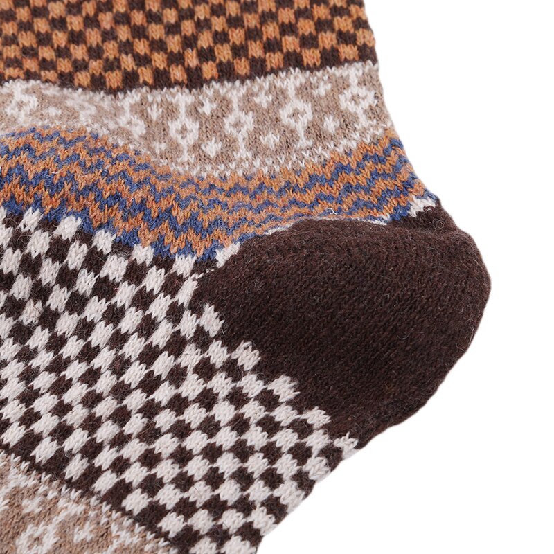 Herre vinterstribet varm tyk uldsokker bomuld meias blanding vintage mænd retro plaid afslappet sokker calcetines