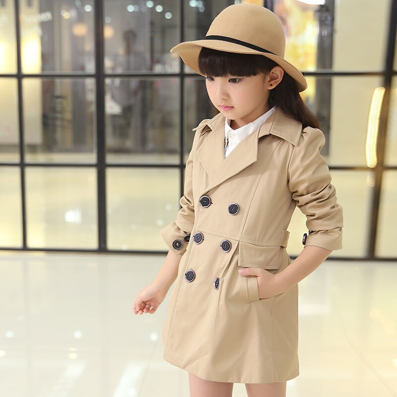 Meisjes trenchcoat lente kinderen lange jas kinderen blazer katoenen bovenkleding jassen tienermeisjes kleding bovenkleding: Kaki jas / 10