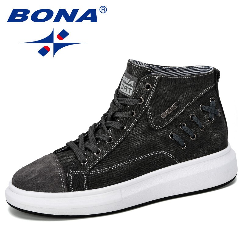 Bona herre vulkanisere sko herre forår efterår high top sneakers snøre behagelige ensfarver herre fritidssko: Mørkegrå / 9