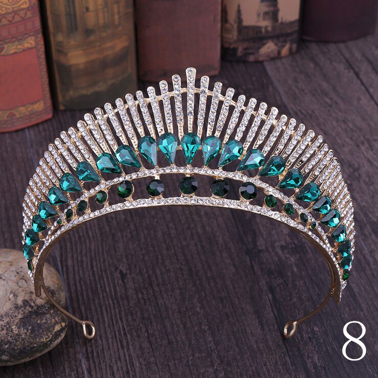 Women girls European Green Crystal Tiaras Vintage Rhinestone Pageant Crown Baroque Bridal Wedding Hair Jewelry Accessories: 8