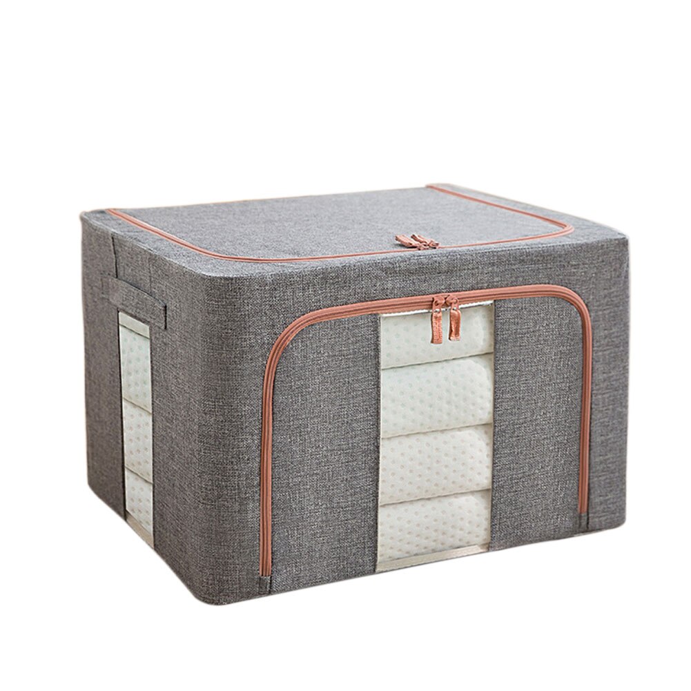 Sweater Home Zipper Space Saving Folding Steel Framework Organizer Large Capacity Clothes Storage Box With Transparent Window: Gray