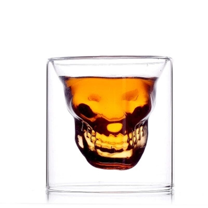 16pc Double Glass Beer Whiskey Vodka Wine Water Champagne Cocktail Wine Glass Coffee Milk Mug set 25ML Transparent Skull Cup