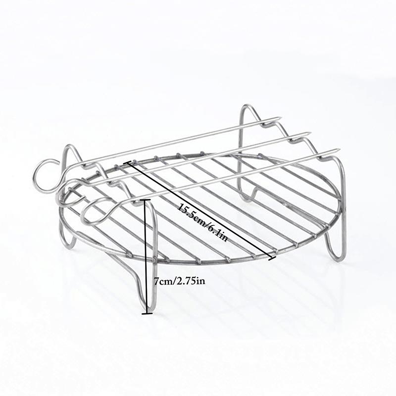 Rvs Airfryer Double Layer Rack Veelzijdige Ronde Roosteren Rack Grill Rack Met Spiesjes Bakplaat Diy Bbq Tool: S