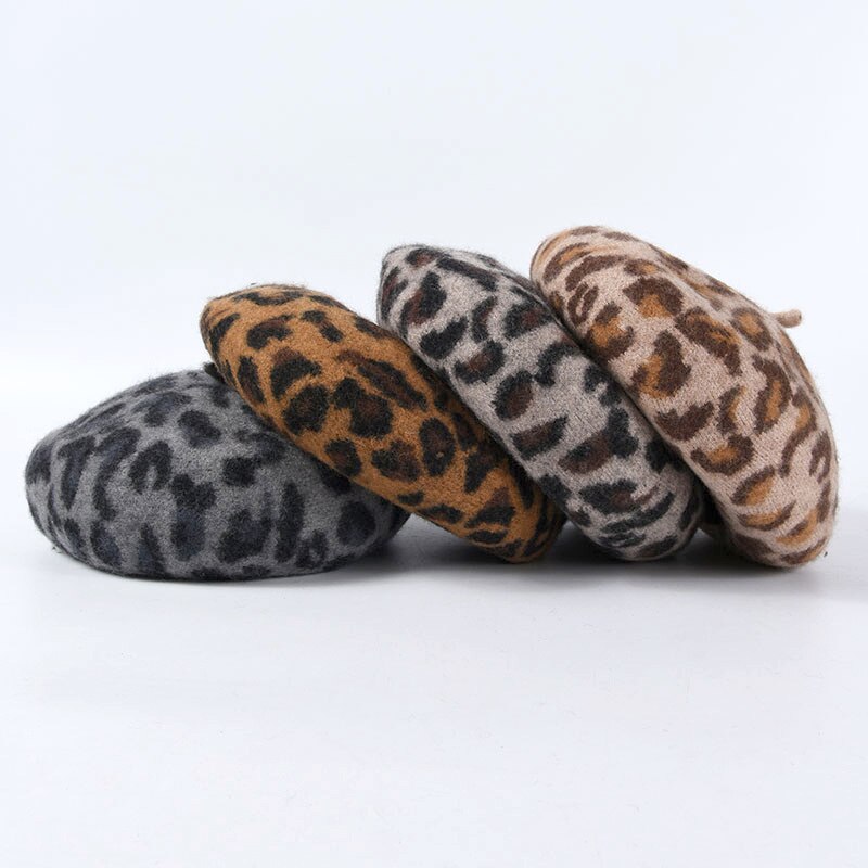 USPOP warm wool hats women thick leopard berets female wool beret hat autumn winter hat