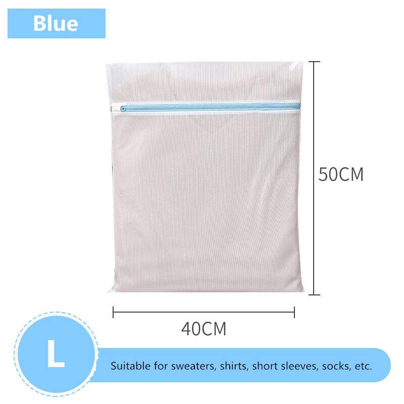 Blue Zipper Mesh Wash Bags Household Washing Machine Bag For Laundry Underwear Bra Socks Dirty Clothes Organizer Laundry Baskets: L 40-50cm