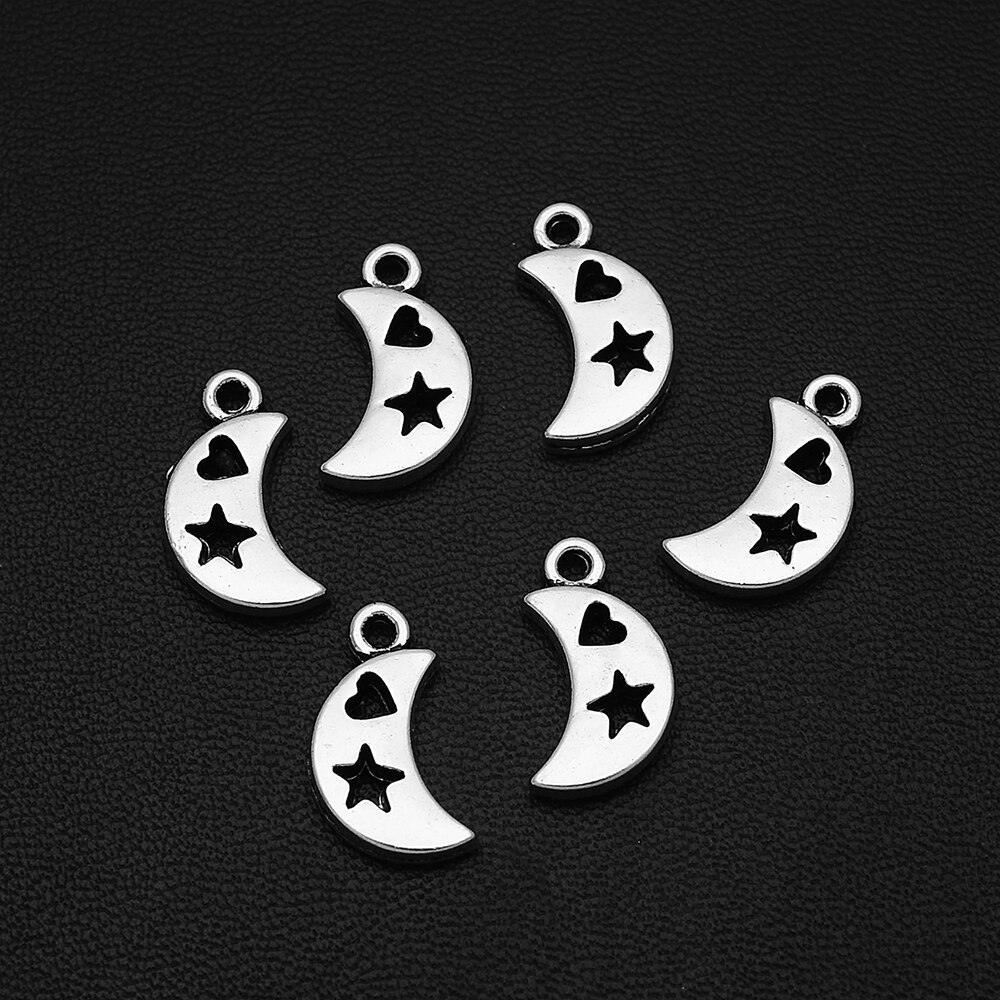 15 Stks/partijen 10X17Mm Antiek Zilver Plated Crescent Moon Charms Sterren Hart Hangers Voor Diy Creatie Sieraden Maken accessoires