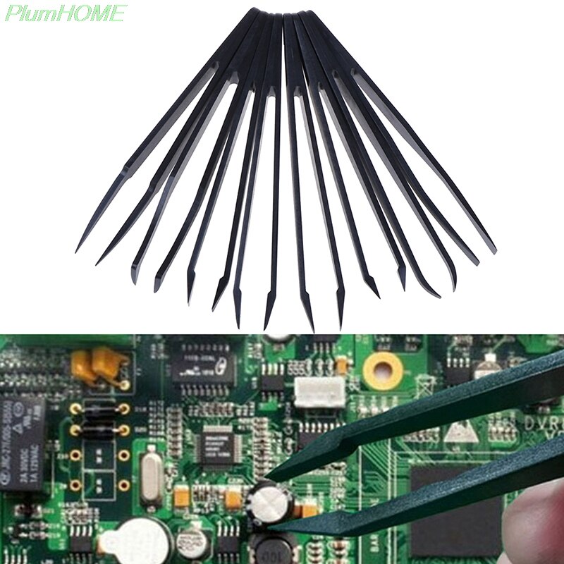 8 Stks/set Zwarte Anti-Statische Koolstofvezel Elektronische Pincet Kit Esd Plastic Pincet Pcb Reparatie Handgereedschap Sets
