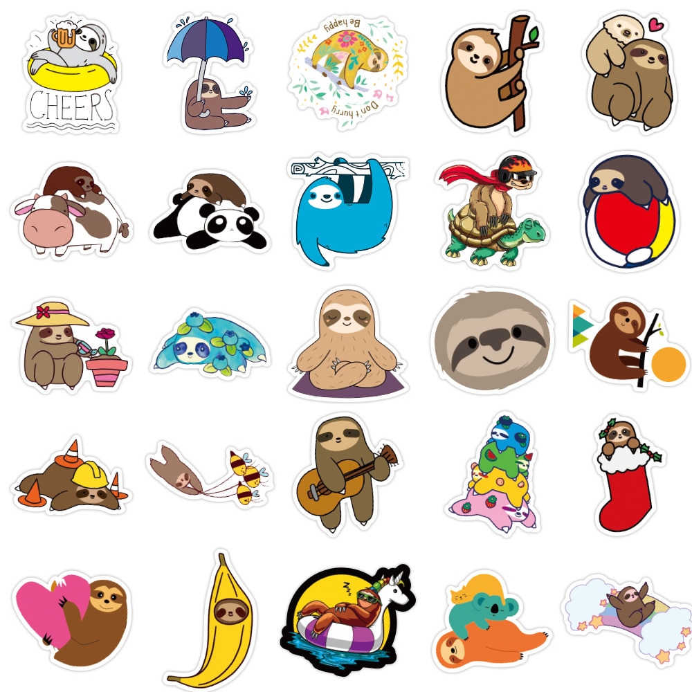 50 pcs/set Cute Lazy Sloths Waterproof Stickers Scrapbooking DIY Journaling Diary Stationery Stickers Travel Luggage Sticker