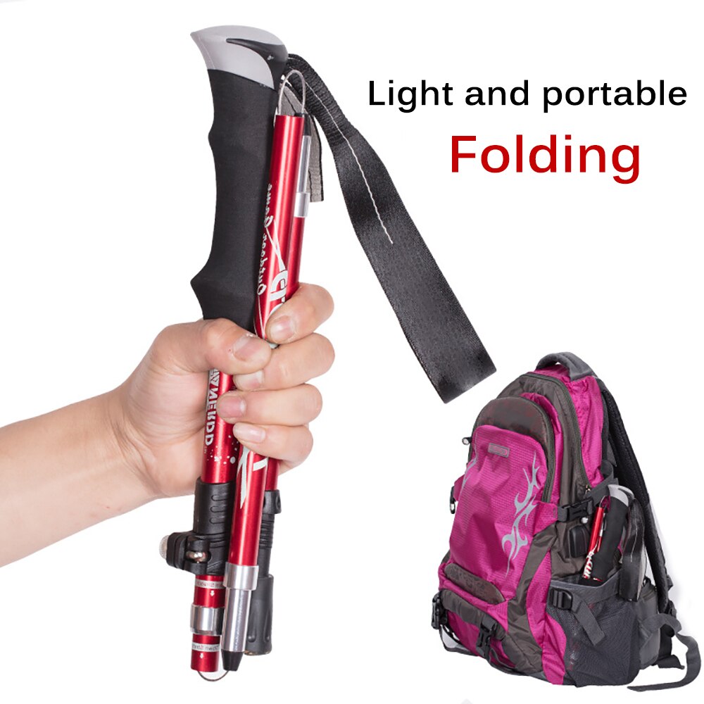 Folding Adjustable Trekking Poles Aluminum Alloy 5-Section Walking Hiking Climbing Travel Sticks Elderly Multifunction Stick