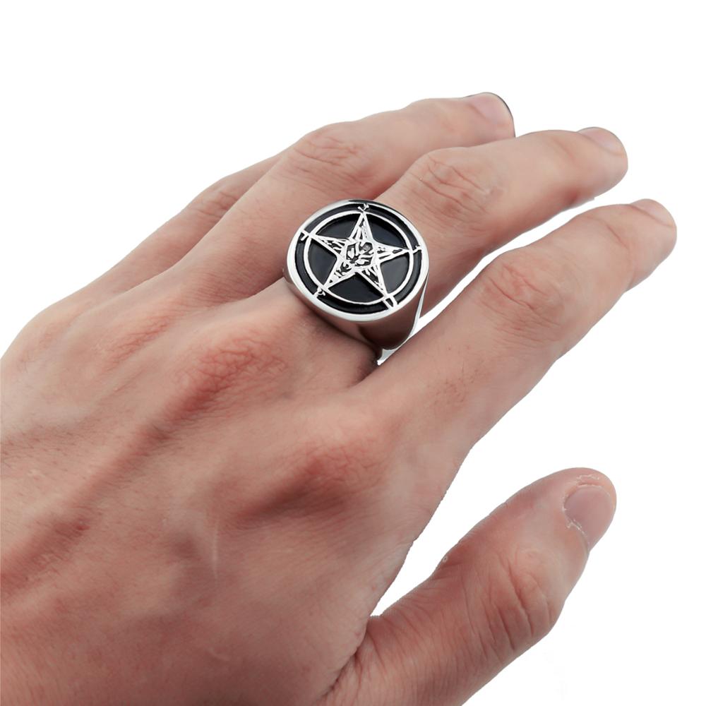 Elfasio Heren Rvs Ring Baphomet Geit Pentagram Satanisch Leviathan Cross Demon Ster Biker Sieraden Maat 7-15