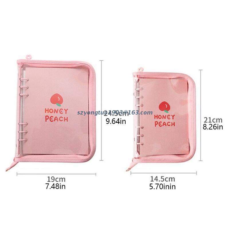 P82C A5/A6 6 Hole Zippered Loose Leaf Notebook Cover Planner Binder Ring Clips Photo Organizer Shell Diary Transparent Case