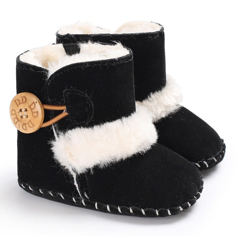 Bebê recém-nascido meninas botas de neve inverno quente sapatos botão sólido de pelúcia tornozelo botas de inverno do bebê unisex sapatos quentes: black / 13-18 meses