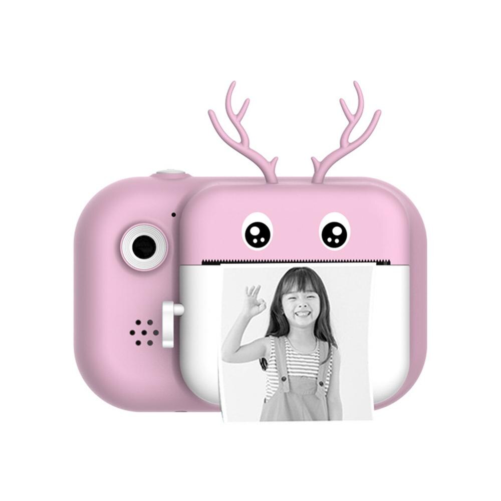 Mini Cartoon Kids Instant Print Camera 24MP Dual Cam Hd 1080P Kinderen Digitale Camera Foto Speelgoed Voor Kinderen Verjaardag: Pink Fawn
