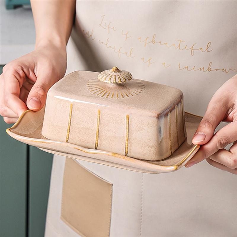 Ceramic Butter Sealing Box Butter Plate Container Cheese Server Storage Keeper Tray Food Serving Dish Kitchen Tools