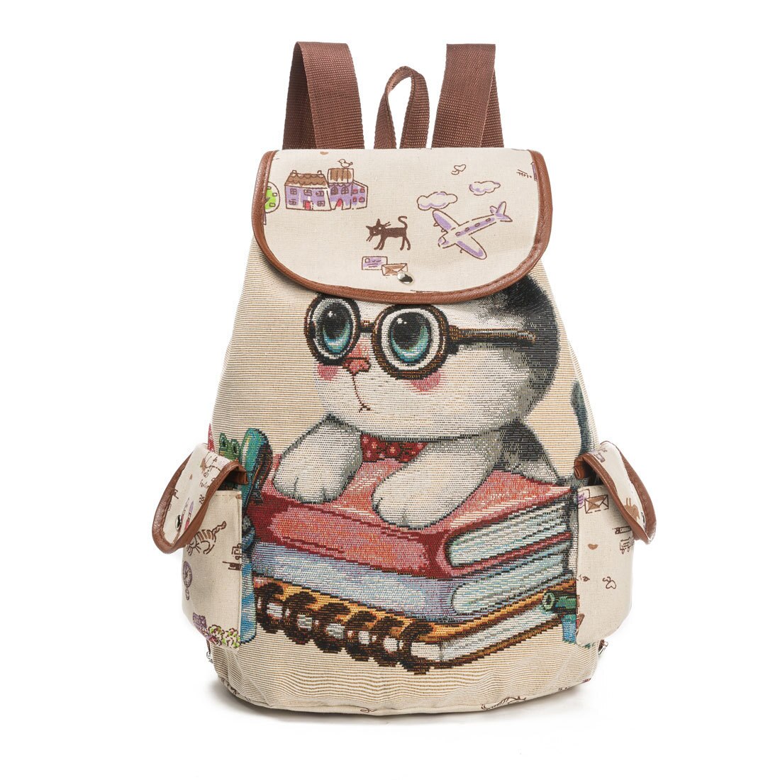 Canvas schooltassen met cartoon kattenprint, kinderrugzak, zachte achterkant met gesp, schooltassen voor tienermeisjes, rugzak voor kinderen: Kat c