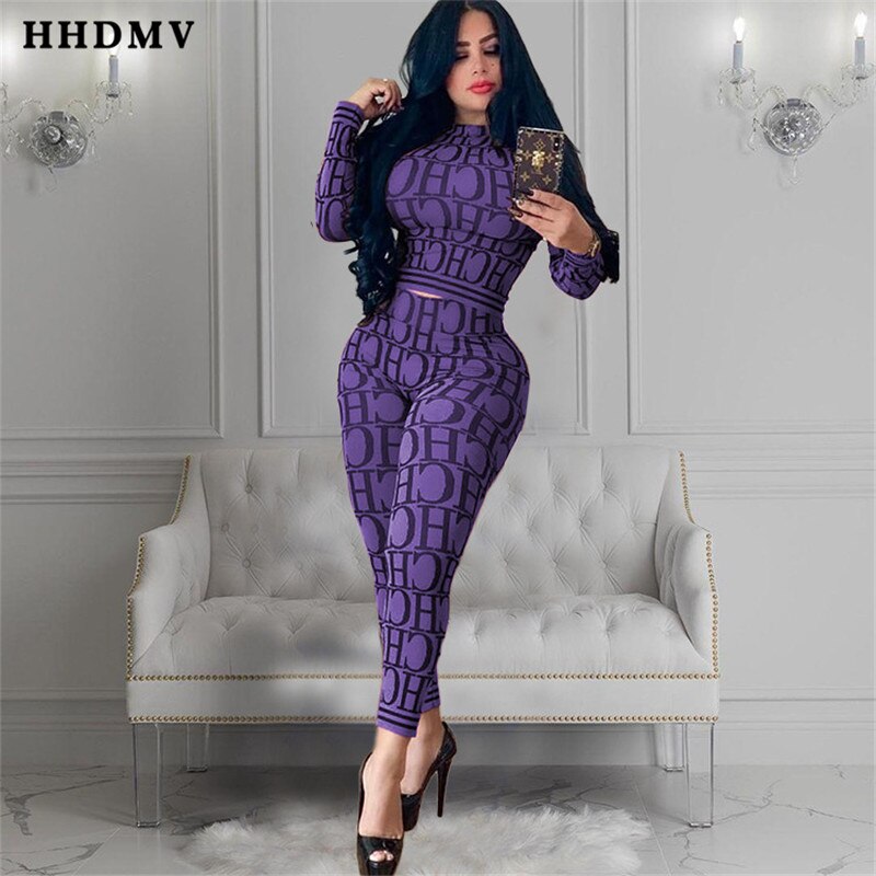 HHDMV KSN5058 neue high street stil sets langarm rundhals kurze top elastische lange hosen buchstaben 2 stück sets