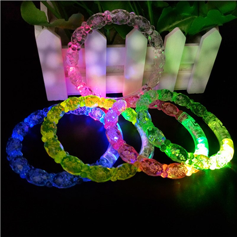 4Styles Glow In The Dark Luminous Rings Bracelet Children Toys Flash LED Cartoon Lights Toys For Children Playing Night: Bead bracelet A