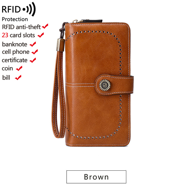 Naisten lompakko rfid varkaudenesto nahkalompakot naisille pitkä vetoketjullinen suuri naisten clutch-laukku naisten käsilaukku korttikotelo: Tummanharmaa