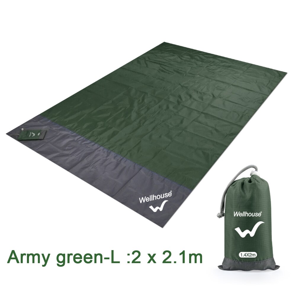 Strandtæppe bærbar udendørs campingmåtte vandtæt picnicmåtte jorden baby sovemadras foldbar fugtbeskyttet teltmåtte: Hær grøn-l