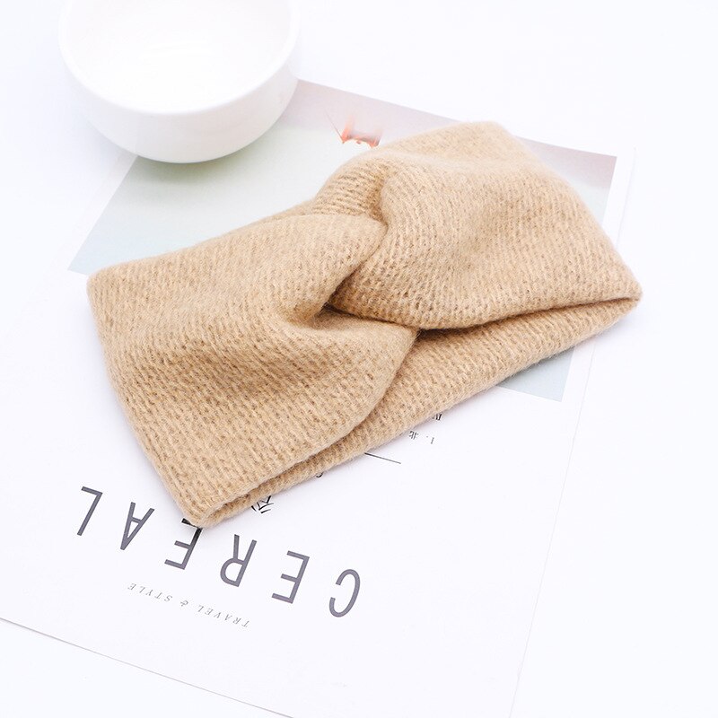 Donarsei Korea Winter Breite betroffen Kreuz Stirnband Für Frauen Einfarbig Elastische Yoga Turban Verband Bandanas Haarbänder: Stil 3 hell khaki