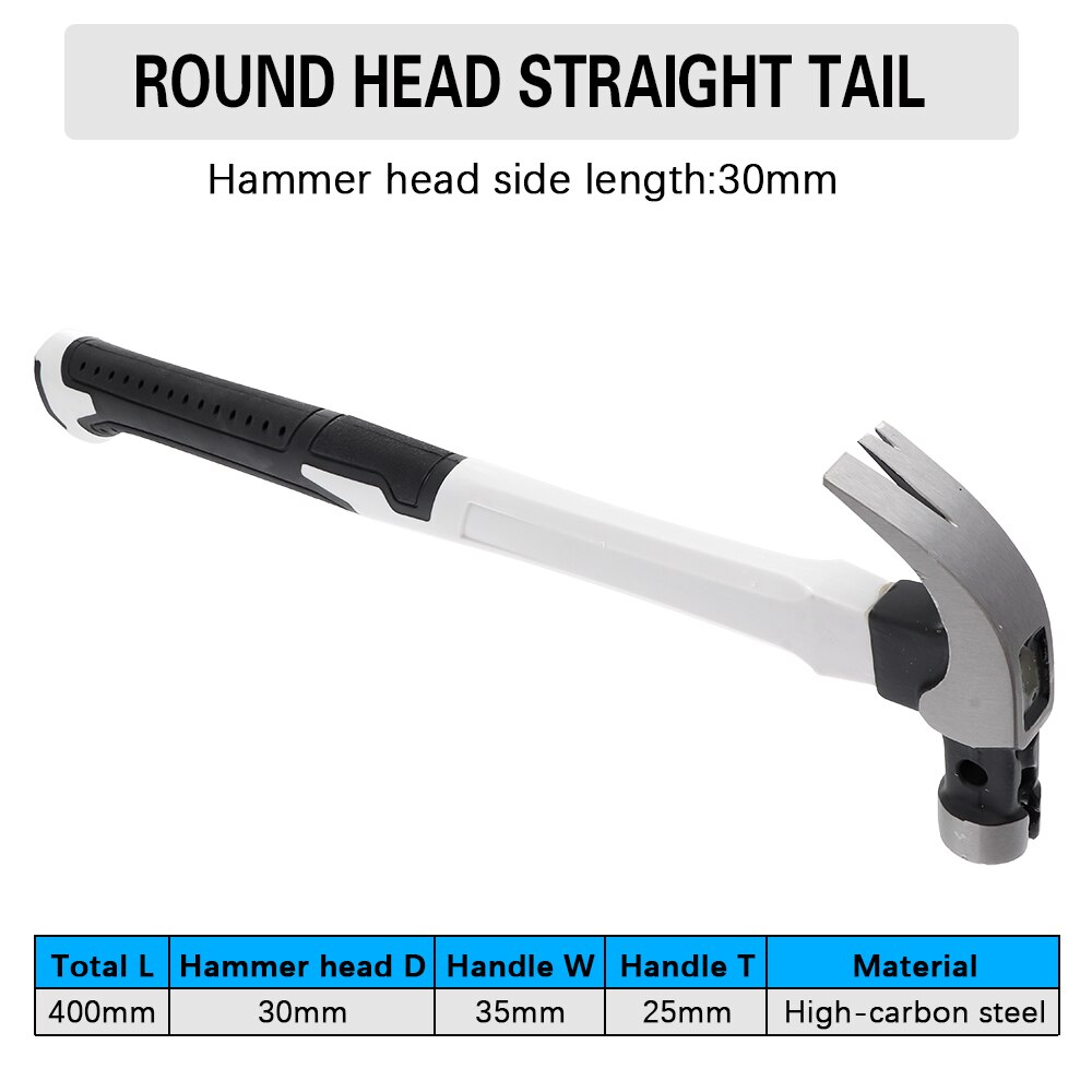400mm Claw Hammer Carbon Steel Woodworking Joinery Home Carpentry Hand Hammer Non-slip Multi-function Hammer: 30mm-Round