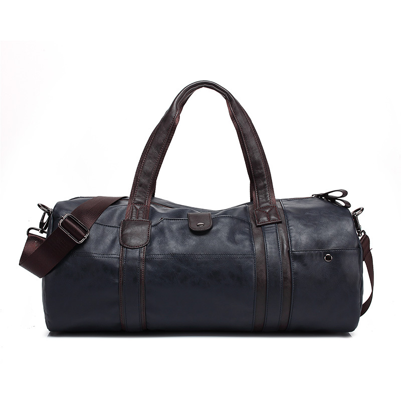 Sac de Sport cylindrique en cuir Pu souple pour hommes, sac de Sport, de Yoga, de voyage, à bandoulière, noir, marron: Blue