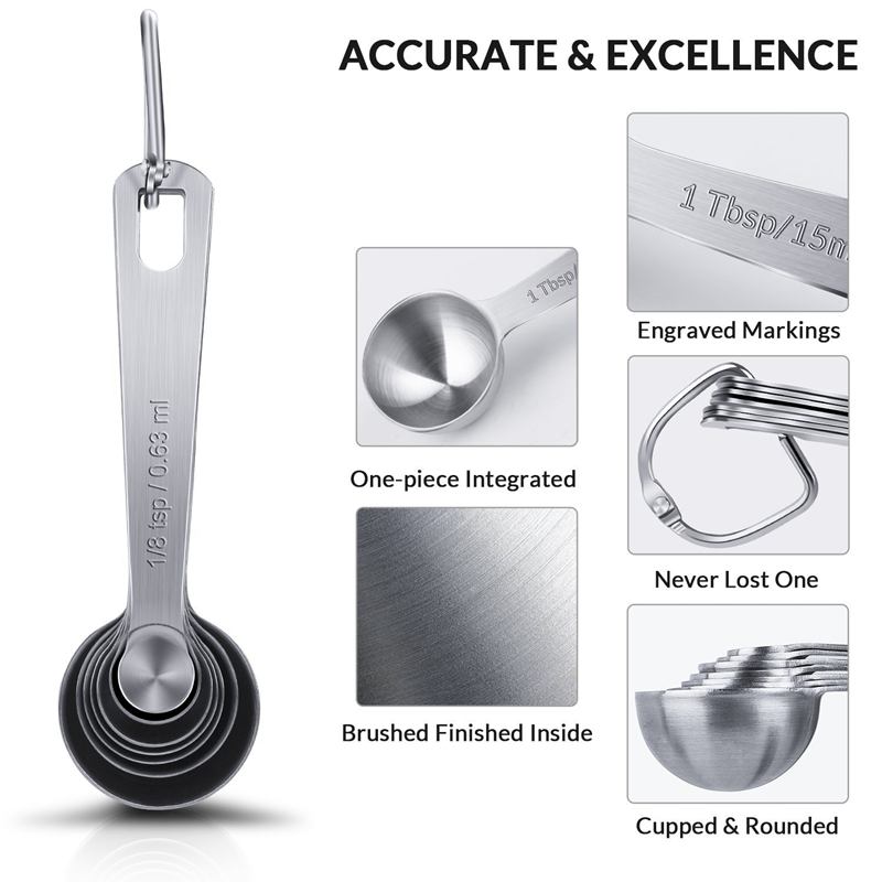Cucharas medidoras de acero inoxidable, juego de 7 cuchara de medir apilable para ingredientes secos y líquidos, grabado marcado para cocinar al horno Sp