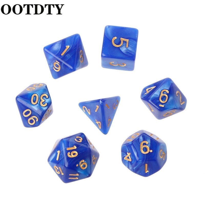 OOTDTY 7 pièces dés polyèdres numéros d'or pour Dragon Pathfinder D20 D12 2xD10 D8 D6 D4 jeu polyèdre dés: Bleu