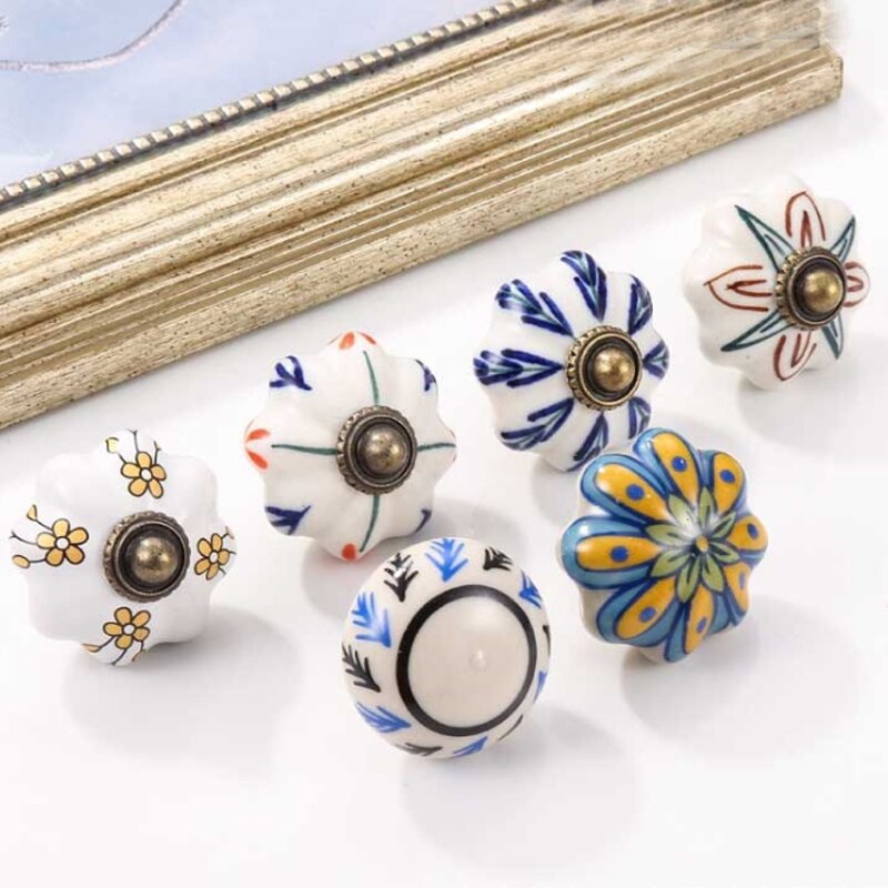 1Pc Keramische Gedrukt Deurknop Voor Kast Lade Kast Handvat Kast Kledingkast Meubels Deur Handgrepen Knoppen