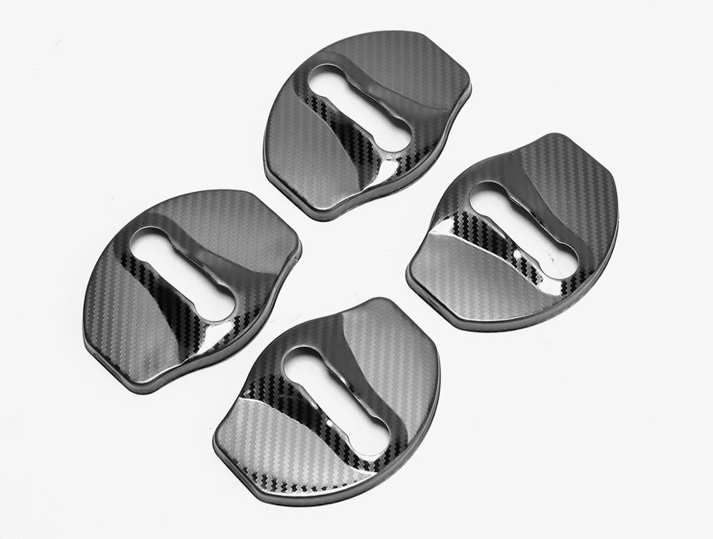 LUCKEASY Door door lock stainless steel protective cover for Tesla Model 3 Imitation carbon fiber / black 4pcs / set: M3-GA06LCF
