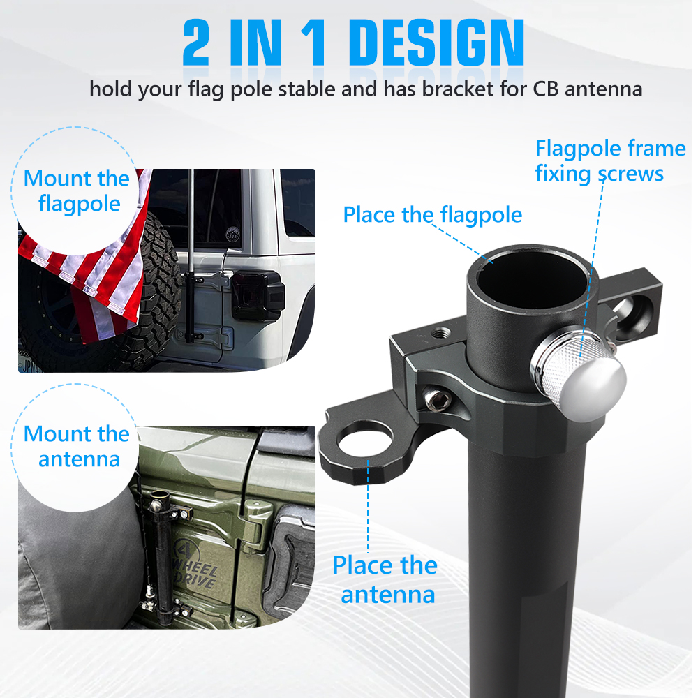for Jeep Wrangler Accessories Tailgate Hinge Flag Pole Antenna Mounting Bracket Flagpole Holder for Jeep Wrangler JL JK