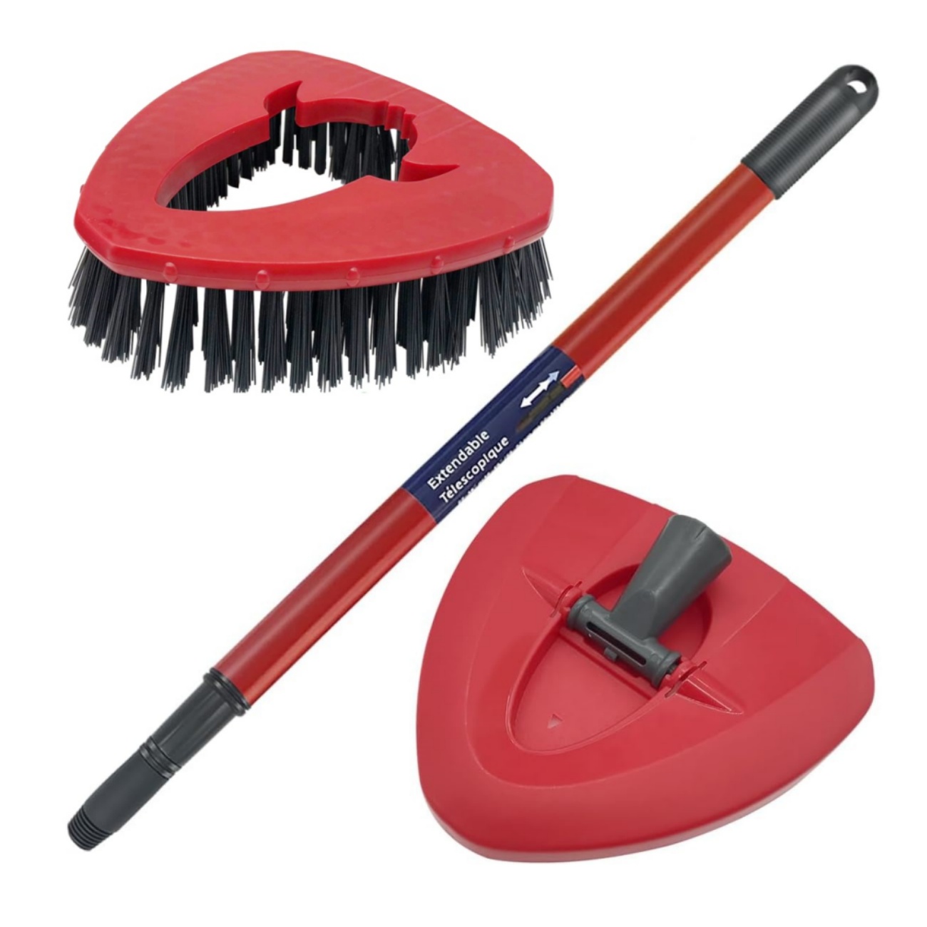 1 Extendable Spin Mop Handle(56-123cm) + 1 Scrub Brush +1 Triangle Base Compatible With Vileda / O Cedar Easy Wring Spin Mop