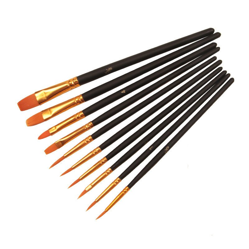 10Pcs/set Nylon Artist Paint Brush Watercolor Acrylic Wooden Handle Painting Brushes Art Supplies Stationery: F