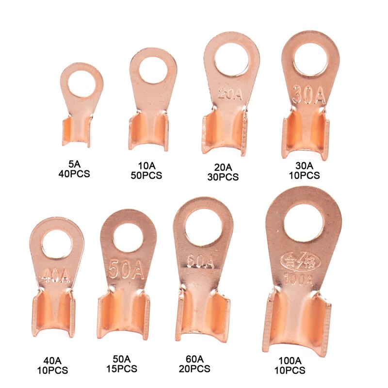 AU05 -Open Barrel Wire Crimp Copper Ring Lugs Terminal Connector with 2:1 Heat Shrink Tubing Assortment Kit