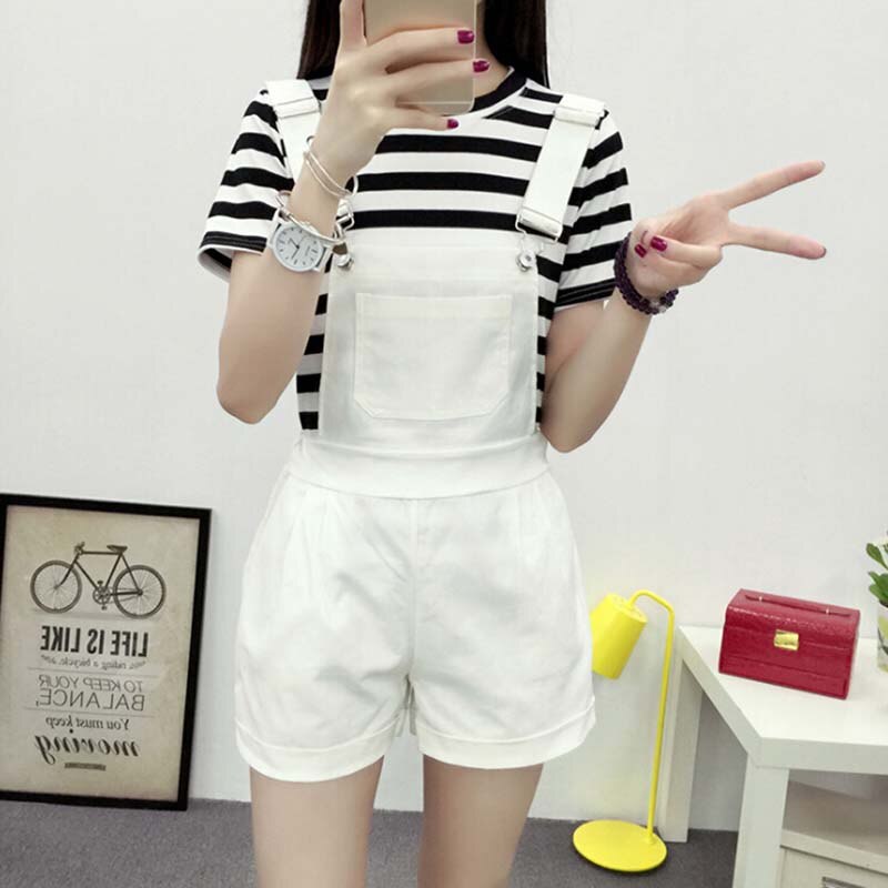 Denim Overalls Women Summer Lovely Jumpsuits Spring Denim Jeans Overalls Shorts Female Pink/white Overall Jumpsuit