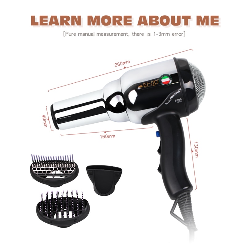 ENZO Hair Dryer Brush 8000W Negative Ionic Blow Dryer Strong Wind Powerful Salon Hairdryer Diffuser for Hair Dryer