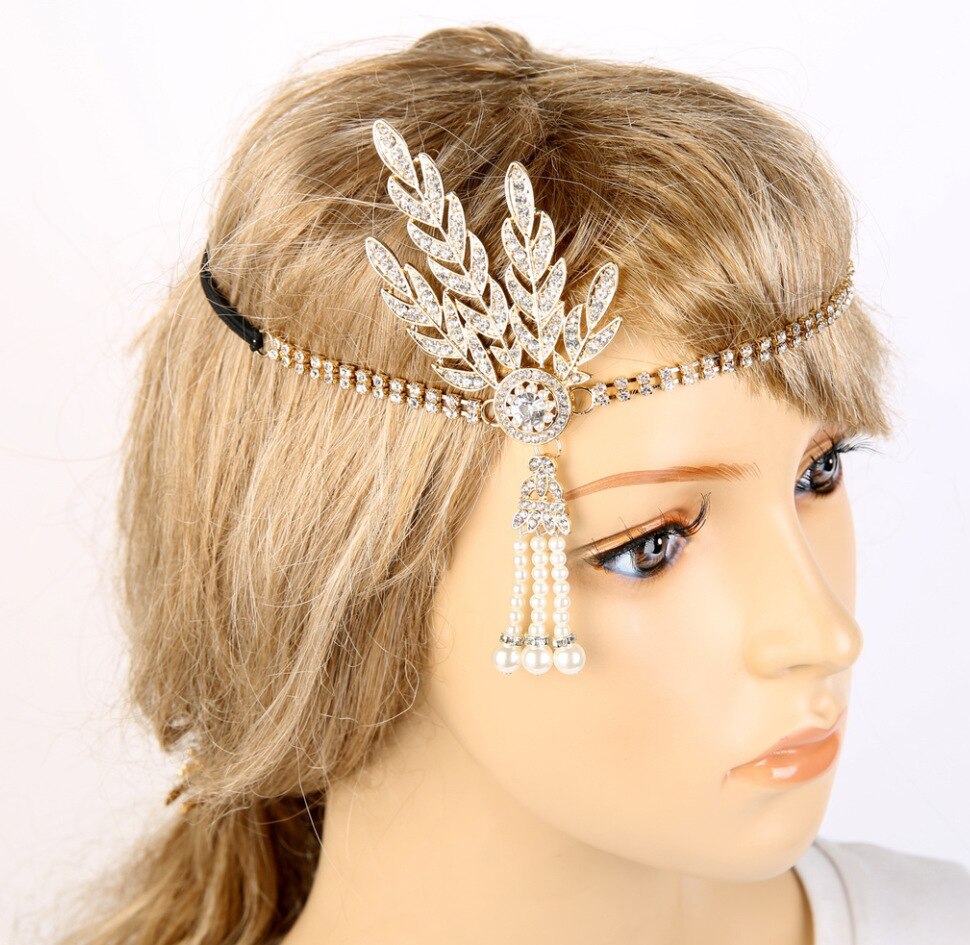 Bandeau à clapet grande Gatsby des années 1920, serre-tête de mariée avec perles Charleston, fête: Or
