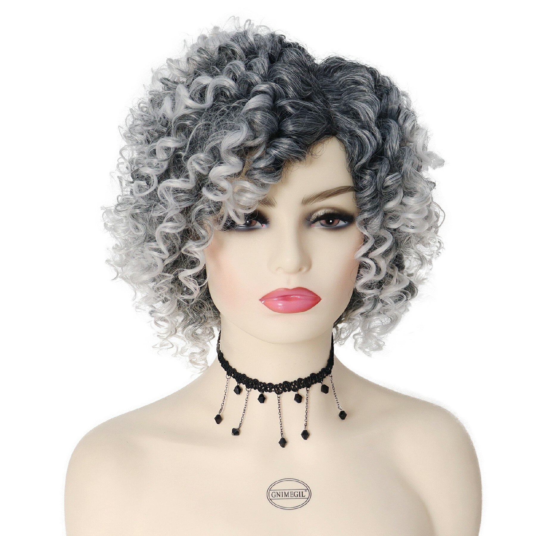 GNIMEGIL African American Wigs Female Synthetic Short Afro Kinky Curly Wigs for Black Women Natural Hair Ombre Dark Brown Roots: Ombre Grey