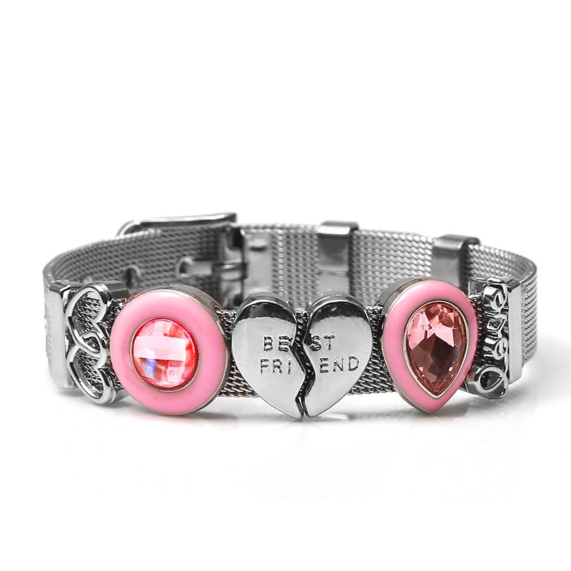 de joyería de acero inoxidable Keeper Mesh Bracelet Set con corazón Arco Iris unicornio finos dijes pulseras como para mujer: S008