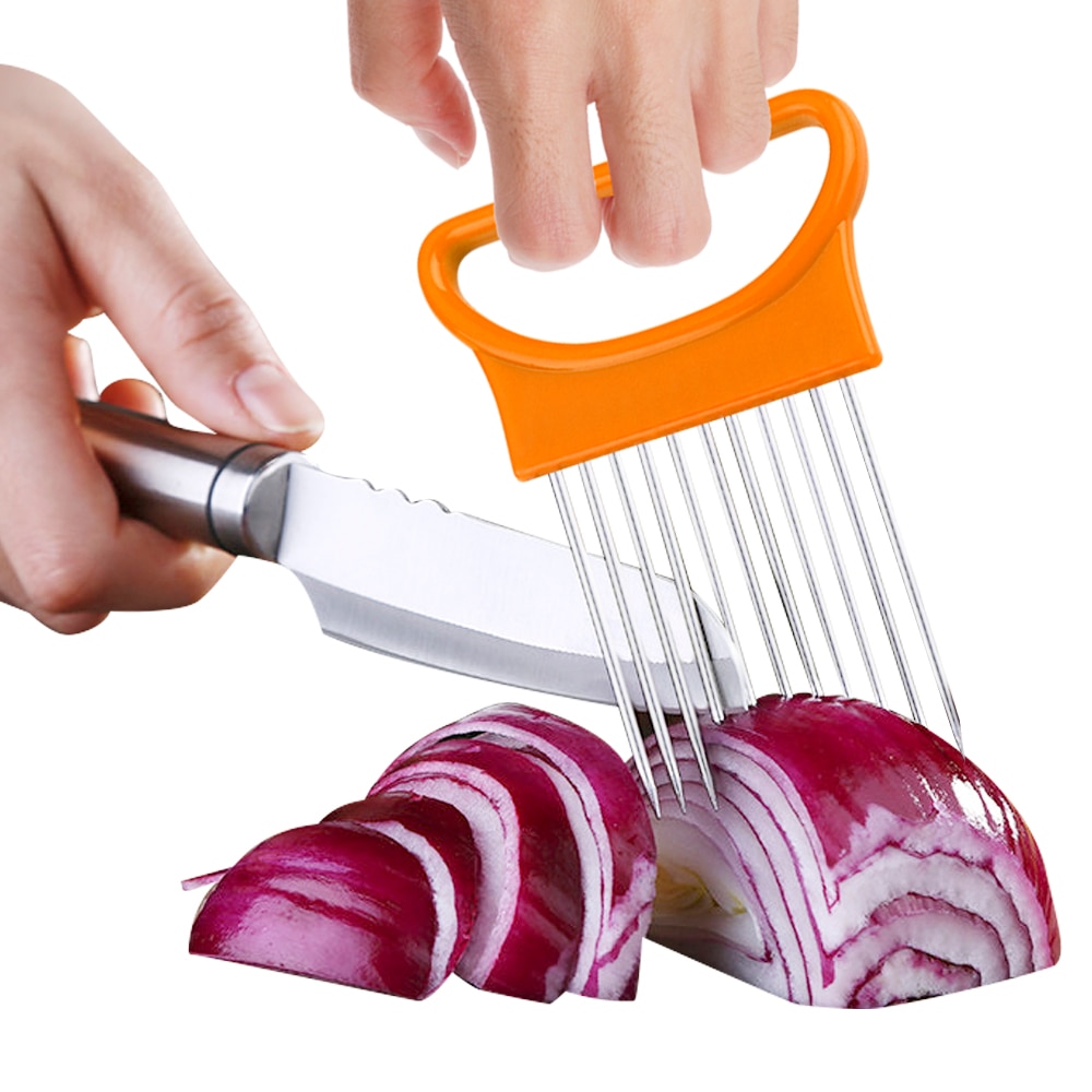 Veilig Vork Snijden Cutter Gadget Snijden Hulp Gids Houder Tomaat Groente Houder Roestvrij Staal Keuken Gereedschap Ui Slicer